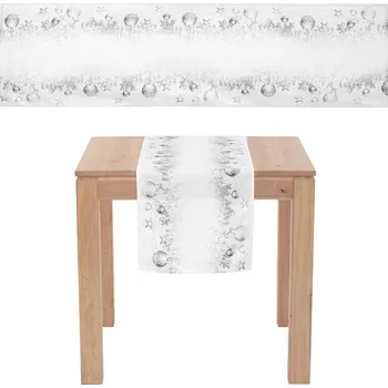 Vánoční dekorace Vánoční ubrus Stříbrné koule 40x150 cm