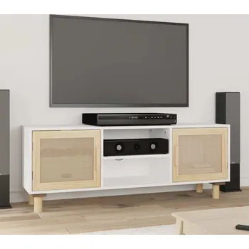 Televizní stolek vidaXL TV stolek 105x30x40 cm masivní borovice a přírodní ratan [345616] Barva: Bílá