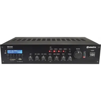 Hi-Fi Zesilovač Adastra RM240D, 100V mixážní 4-zónový zesilovač, FM/DAB+, BT, USB/SD