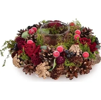 22 cm přírodní věnec se skleněným svícnem