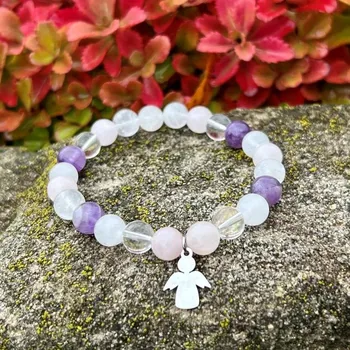 Náramek Minerální náramek ametyst, růženín, křišťál - LEHKOST (Náramek z minerálu ametystu, růženínu a kříšťálu)