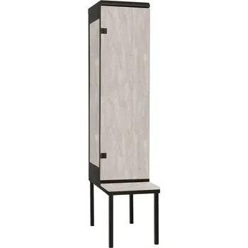 Šatní skříň TRITON šatní skříň 1-dveřová s lavicí, kov-lamino T1970, černá - beton + doprava zdarma