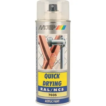 Barva ve spreji Motip akrylová rychleschnoucí barva RAL 7035 světle šedá lesklá ve spreji 400 ml