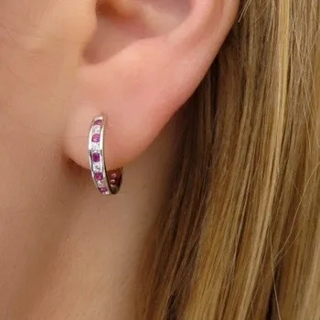 Náušnice Stříbrné náušnice kroužky 13mm 1,90g růžovo-čiré Rhodium Stříbro 925/1000