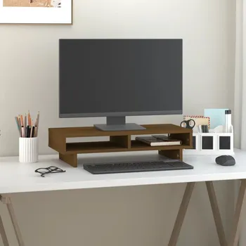 Držák monitoru vidaXL Stojan na monitor 60x27x14 cm masivní borové dřevo [813999] Barva: medová hnědá