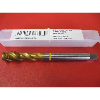 Závitořezný nástroj Strojní krátký závitník se šroubovitými drážkami M12 TiN HSSE ISO2/6H-40°-žl. CSN 223044