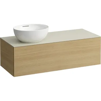 Umyvadlo Alessi One - zásuvkový element 1200, s jednou zásuvkou, s výřezem vlevo, top Calce Avorio vč. otvoru pro baterii, pro umyvadlo H818975/6, světlý dub H4313160972501