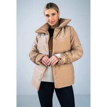 Béžová lesklá prošívaná bunda M933 Beige Velikost: S/M