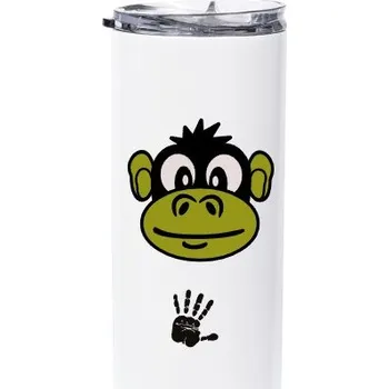 Nerezová svítící nádoba s brčkem s potiskem Super hrnek s brčkem