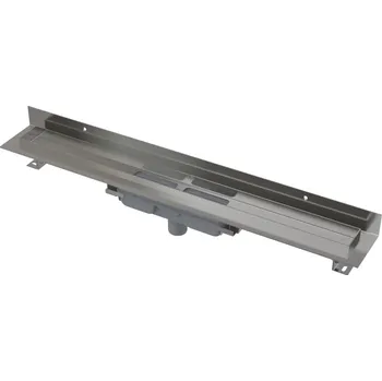 Odvodňovací žlab Podlahový žlab Alcadrain (Alcaplast) s okrajem pro plný rošt a s pevným límcem ke stěně, svislý odtok APZ1116-550