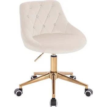 Otočné křeslo Kvam Diamonds velur na zlaté podstavě s kolečky - krémová