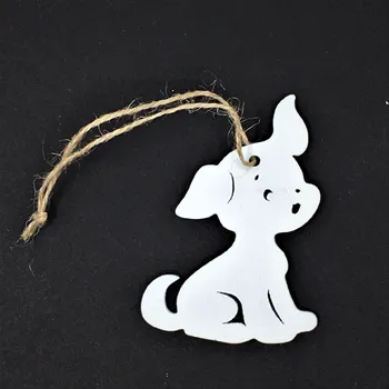 Dřevěná dekorace - PEJSEK - 6,9cm, bílý, 1 ks