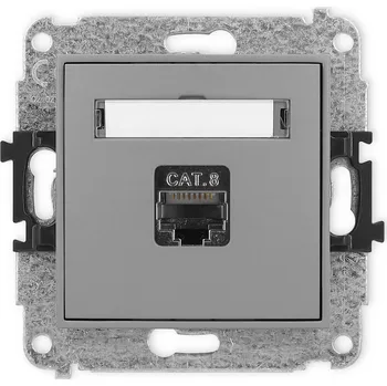 Elektrická zásuvka KARLIK Zásuvka pro PC 1x RJ45, kat 8, stíněný, 8 pin Barva: Matná šedá