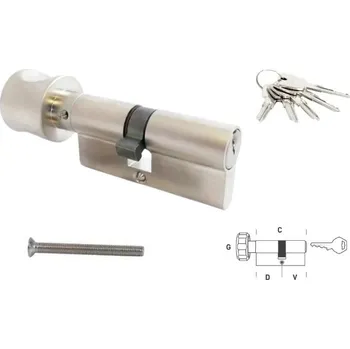 Vložka do dveří MP - Bezpečnostní vložka 100S - s knoflíkem D 35 + V 60 mm, knoflík na kratší straně ONS - Nikl broušený