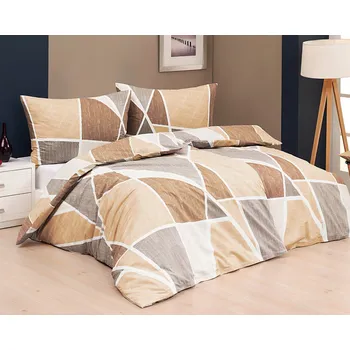 Povlečení Povlečení Matějovský TWIST, geometrický vzor, béžové, krep, 140x200cm + 70x90cm