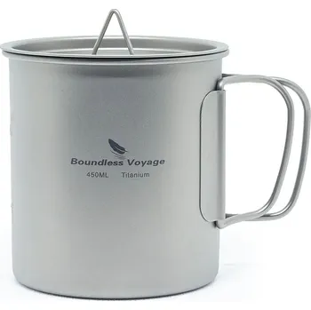 Outdoor vaření Titanový hrnek 450 ml s víčkem a skládacími rukojeťmi