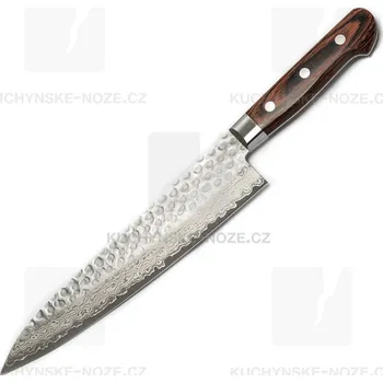 Kuchyňský nůž Kanetsune Hammered Damascus Gyutou 210mm Mahagon