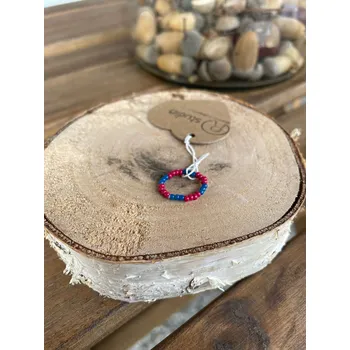 Dětské navlékací korálky RV studio Louny s.r.o. Dětský prstýnek Rokajl třešňový + Rokajl petrolejový 2 mm