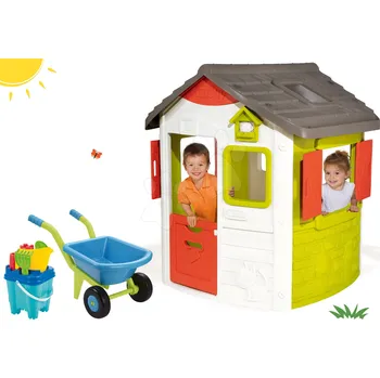 Dětský domeček Set domeček Neo Jura Lodge Smoby a kolečko s kbelík setem od 24 měsíců