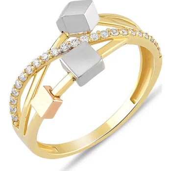 Prsten Lillian Vassago Prsten v kombinovaném zlatě se zirkony, geometrické tvary LLV06-GR186YW Velikost prstenu: 54