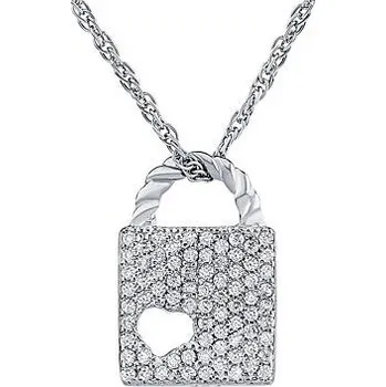 Řetízek Stříbrný náhrdelník s přívěskem zámku lásky s Brilliance Zirconia - 42 + 5 cm ZT2002NW