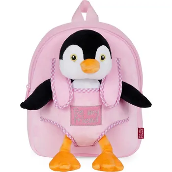 Dětský batoh Lamour L24189 malý dětský plyšový batoh s vyjímatelným plyšovým tučňákem 4l