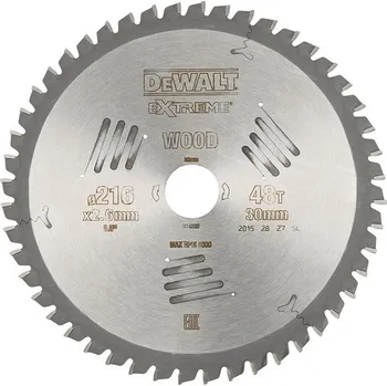 Pilový kotouč DeWALT DT4320 Pilový kotouč Extreme 216 x 30 mm na řezání dřeva, 48 zubů, ATB -5 ° free_store_pickup