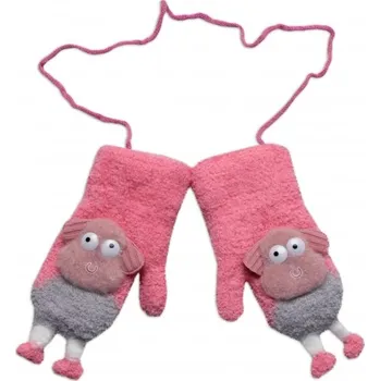 Módní doplněk Zimní rukavičky palcové s kožíškem - OVEČKA růžové - vel.98/104