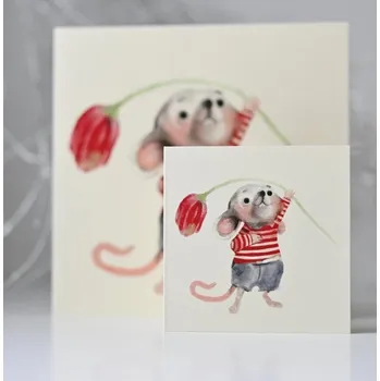 Balící papír Přáníčko "Myšák s tulipánem"- Kubudesign 0001596