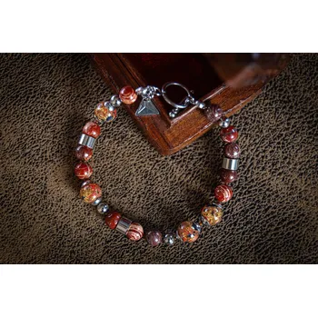 Náramek Lampglas Pánský náramek Earth Elements s 24karátovým zlatem v perlách Lampglas, jaspisem a chirurgickou ocelí délka: L3-25,5cm