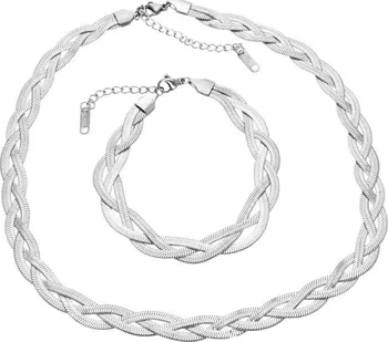Souprava šperků Dámský plochý náhrdelník s náramkem z chirurgické oceli KM1321