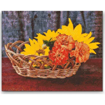 Diamantové malování Diamantové malování - Košík s květinami Velikost: 30x40cm, Rámování: Pouze srolované plátno, Diamanty: Čtvercové