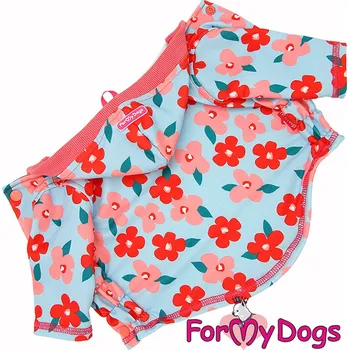 Obleček pro psa FOR MY DOGS mikina BIG FLOWERS, modro-červená Velikost: 12/S