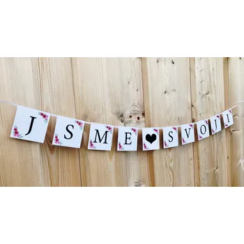 Svatební dekorace Svatba-eshop Girlanda JSMESVOJI bílá s růžičkami - girlandy na svatební výzdobu