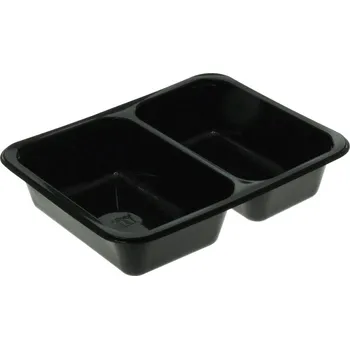 Jednorázové nádobí Miska zatavovací PP 227x177x40mm 2-dílná hladká černá rovná přepážka L - 400 ks