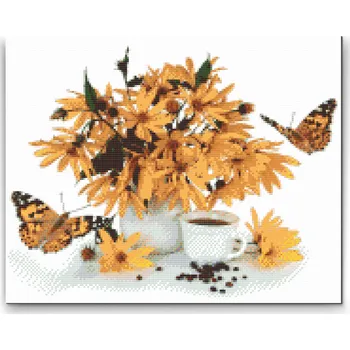 Diamantové malování Diamantové malování - Žlutá kytice a motýli Velikost: 30x40cm, Rámování: Pouze srolované plátno, Diamanty: Kulaté