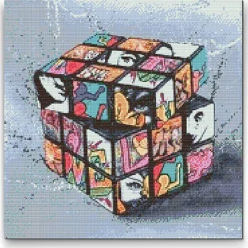 Diamantové malování Diamantové malování - Rubikova kostka Velikost: 50x50cm, Rámování: Pouze srolované plátno, Diamanty: Čtvercové