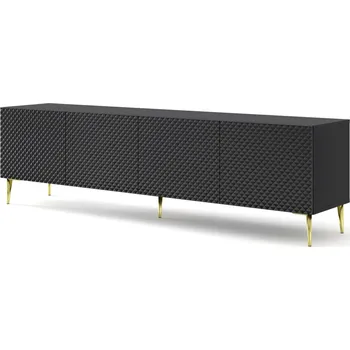Televizní stolek ARTBm TV stolek RAVENNA C 4D 200 | černá lesklá Provedení: Černá / černý lesk / zlaté nohy