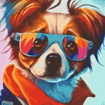 Diamantové malování Diamantové malování - Pes se stylovými brýlemi 1 Velikost: 50x50cm, Rámování: Pouze srolované plátno, Diamanty: Kulaté
