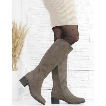 Dámské kozačky Cabin Vysoké kozačky na podpatku 15120-6KH-2 Khaki 37