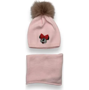 Čepice Dívčí růžová zimní čepice Minnie mouse s nákrčníkem Barva: Růžová