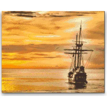 Diamantové malování Diamantové malování - Plachetnice při západu slunce Velikost: 30x40cm, Rámování: Pouze srolované plátno, Diamanty: Čtvercové