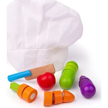Dětská kuchyňka Bigjigs Toys Dřevěná krájecí zelenina s čepicí