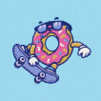 Diamantové malování Diamantové malování - Donut na skateboardu Velikost: 50x50cm, Rámování: Pouze srolované plátno, Diamanty: Kulaté