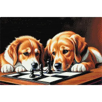 Diamantové malování Diamantové malování - Psí šachy 1 Velikost: 40x60cm, Rámování: Pouze srolované plátno, Diamanty: Čtvercové