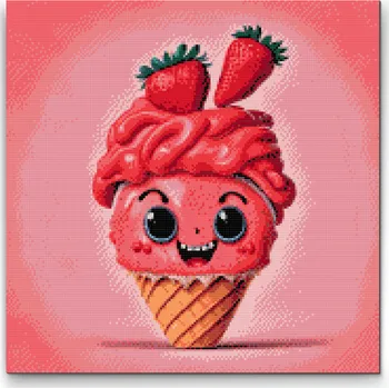 Diamantové malování Diamantové malování - Jahodová zmrzlina Velikost: 50x50cm, Rámování: Pouze srolované plátno, Diamanty: Čtvercové