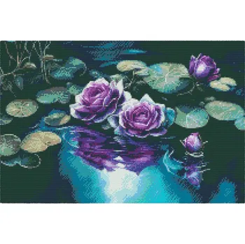 Diamantové malování Diamantové malování - Lekníny v jezírku Velikost: 40x60cm, Rámování: Pouze srolované plátno, Diamanty: Kulaté