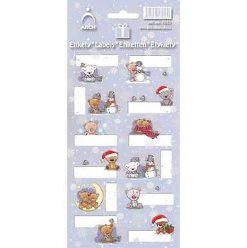samolepka Arch Vánoční etikety samolepky Medvídci světle modrý arch 12 etiket