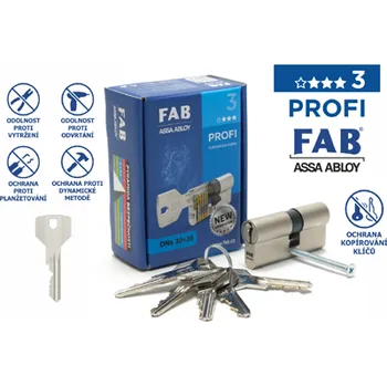 Vložka do dveří Oboustranná cylindrická vložka FAB 3.00 PROFI / RC3, SS4=2 (30 + 30 mm / nikl satén / prostupová spojka / 1ks)