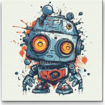 Diamantové malování Diamantové malování - Roztomilý robot Velikost: 50x50cm, Rámování: Pouze srolované plátno, Diamanty: Čtvercové